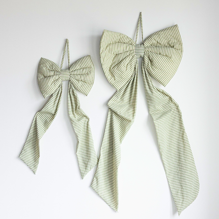 Bows Oversized Green Striped Fabric