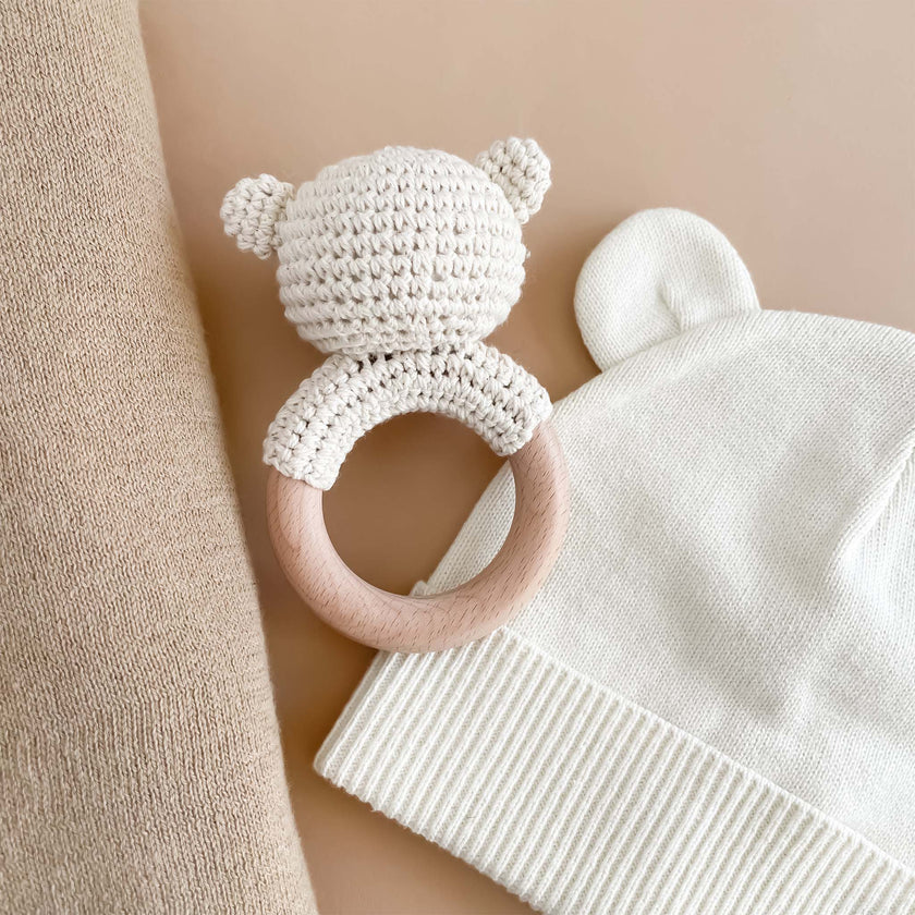 Teether Bear Cotton Rattle Baby Newborn Gift Toy