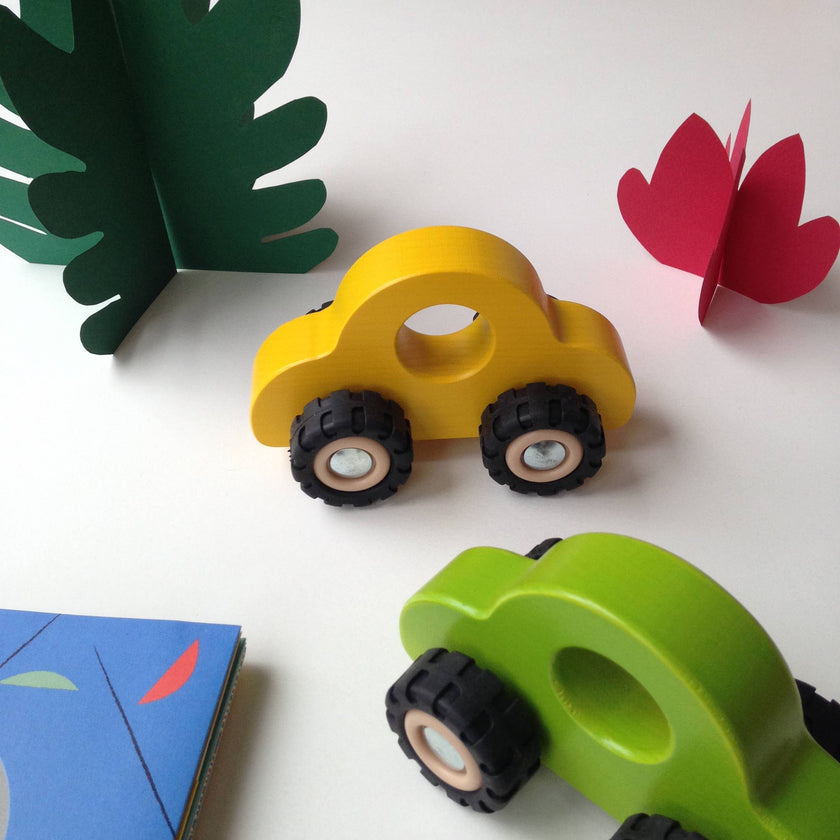 European-made Wooden Push Cars with Rubber Tires