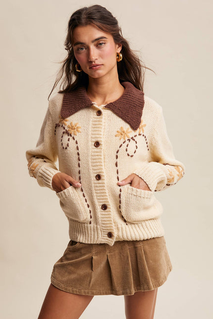 Embroidered Collar Knit Cardigan