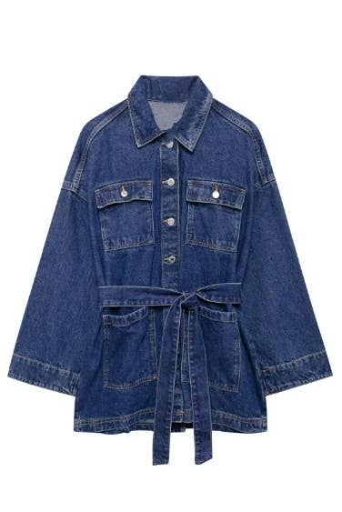 OVERSIZED DENIM JACKET WITH WAIST SASH