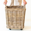 Rattan Square Storage Basket on Wheels