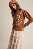 Floral Embroidered Puff Sleeve Cardigan