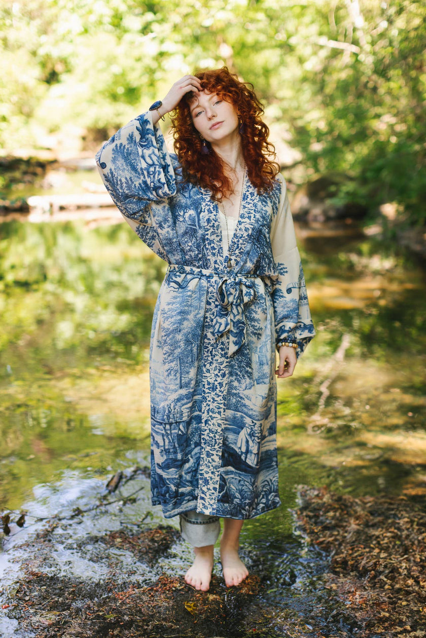 Let The Light In Printed Long Duster Bamboo Kimono Robe
