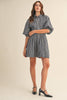 STRIPED DENIM BUBBLE SLEEVE MINI DRESS MDR4216