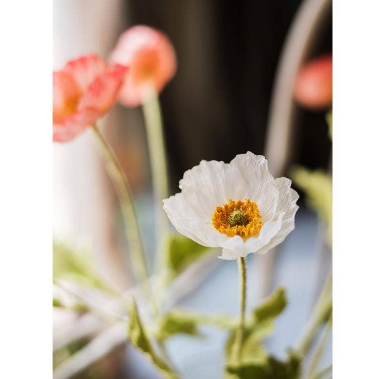 Silk Common Poppy Flower Stem in Pink 22