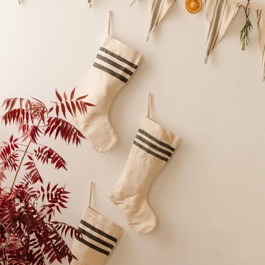 Holiday Christmas Stocking - khadi top stripe