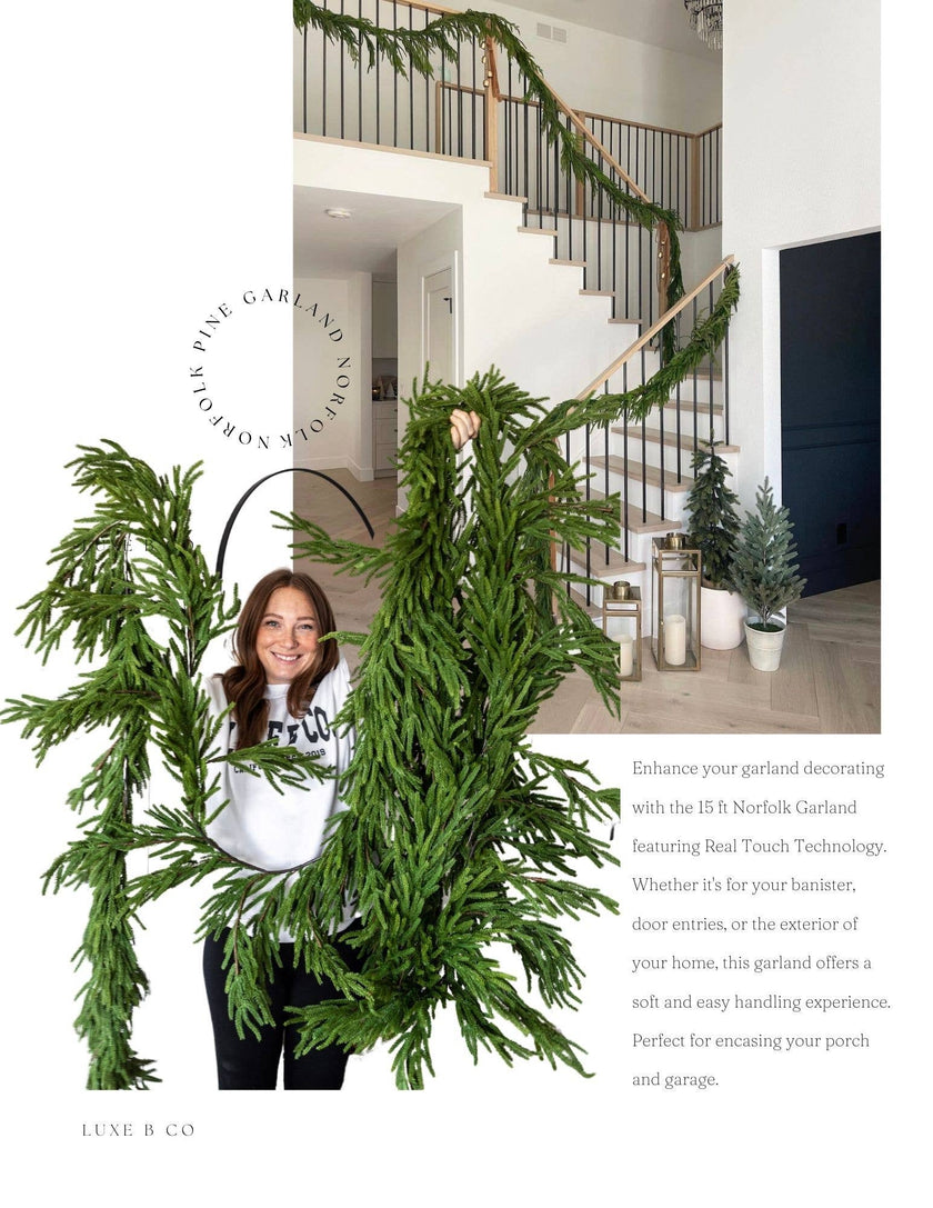 Norfolk Pine Christmas Garland Real Touch By Luxe B Co. 15ft