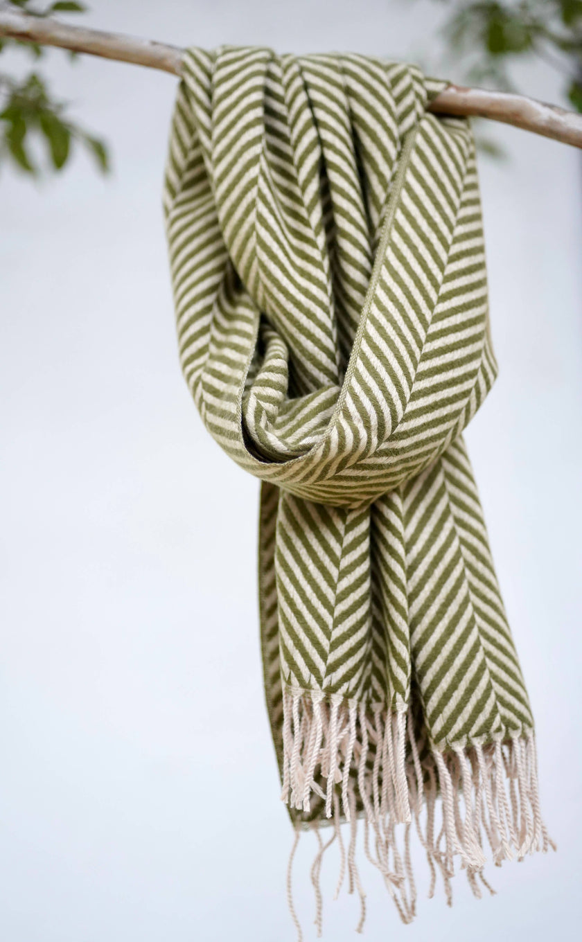 Cashmere Herringbone Stole Green 
