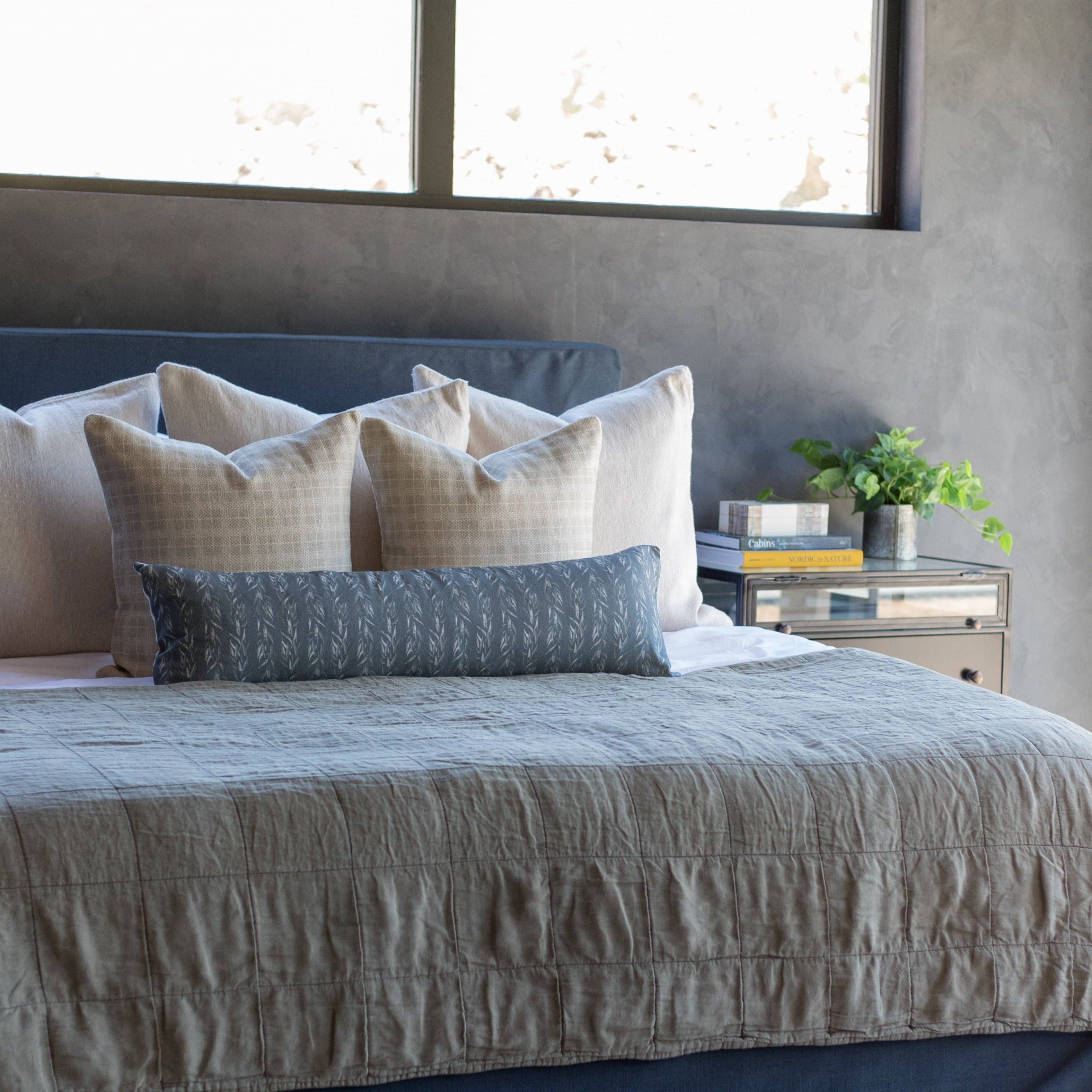Window Squares in Taupe Cotton Block Print Pillow Cover