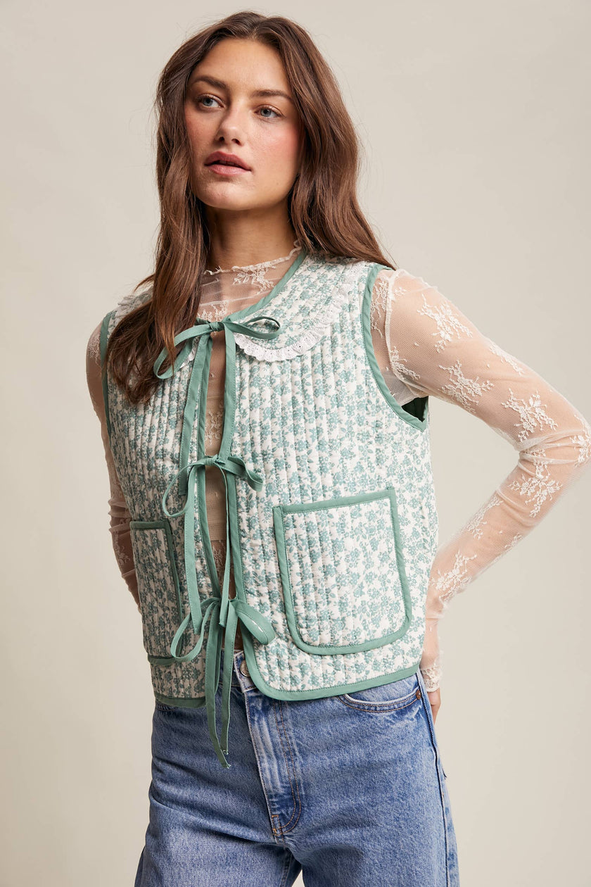 Floral Quilted Tie Vest