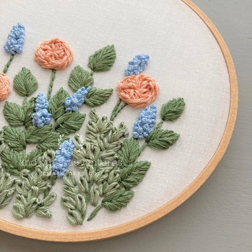 Hand Embroidery KIT - Hawthorne in Peach & Sky Blue