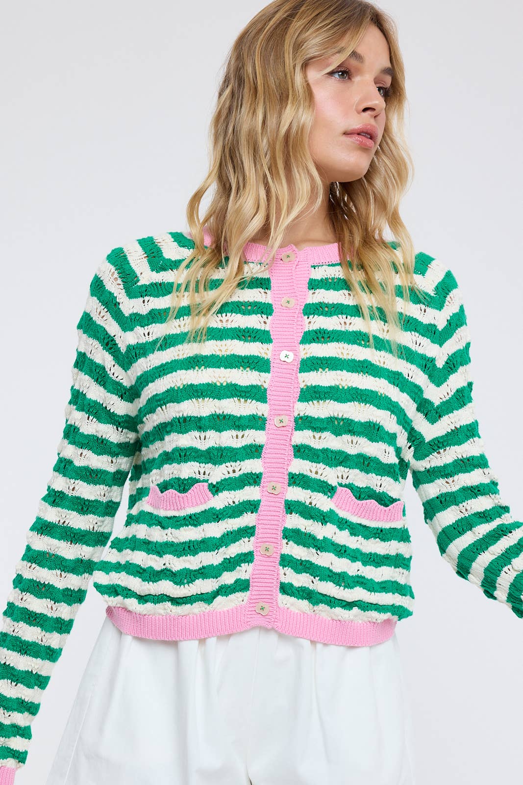 WAVY STRIPE CONTRAST KNIT SWEATER / WL25-11731