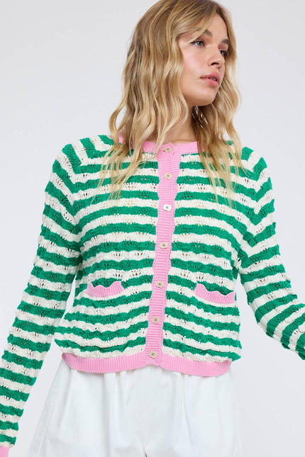 WAVY STRIPE CONTRAST KNIT SWEATER / WL25-11731