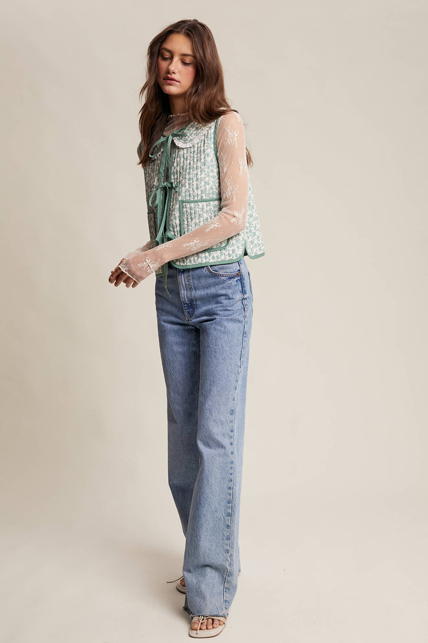 Floral Quilted Tie Vest