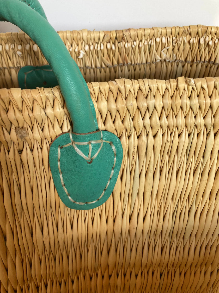 Water Reed Tote with Teal Handles