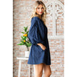 V-neck Puff Sleeve Denim Short Dress