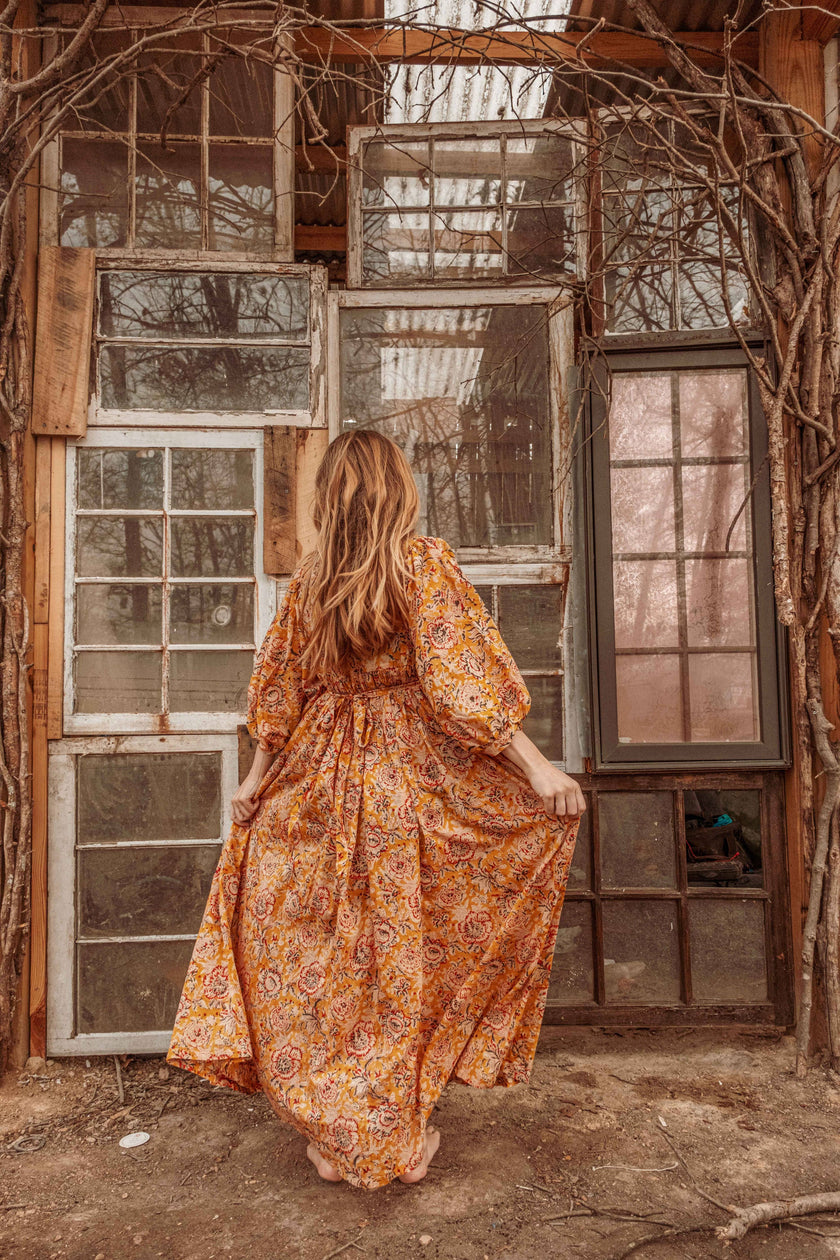 ORGANIC CottonBlock Printed Maxi Dress, Floral MARLOWE Dress