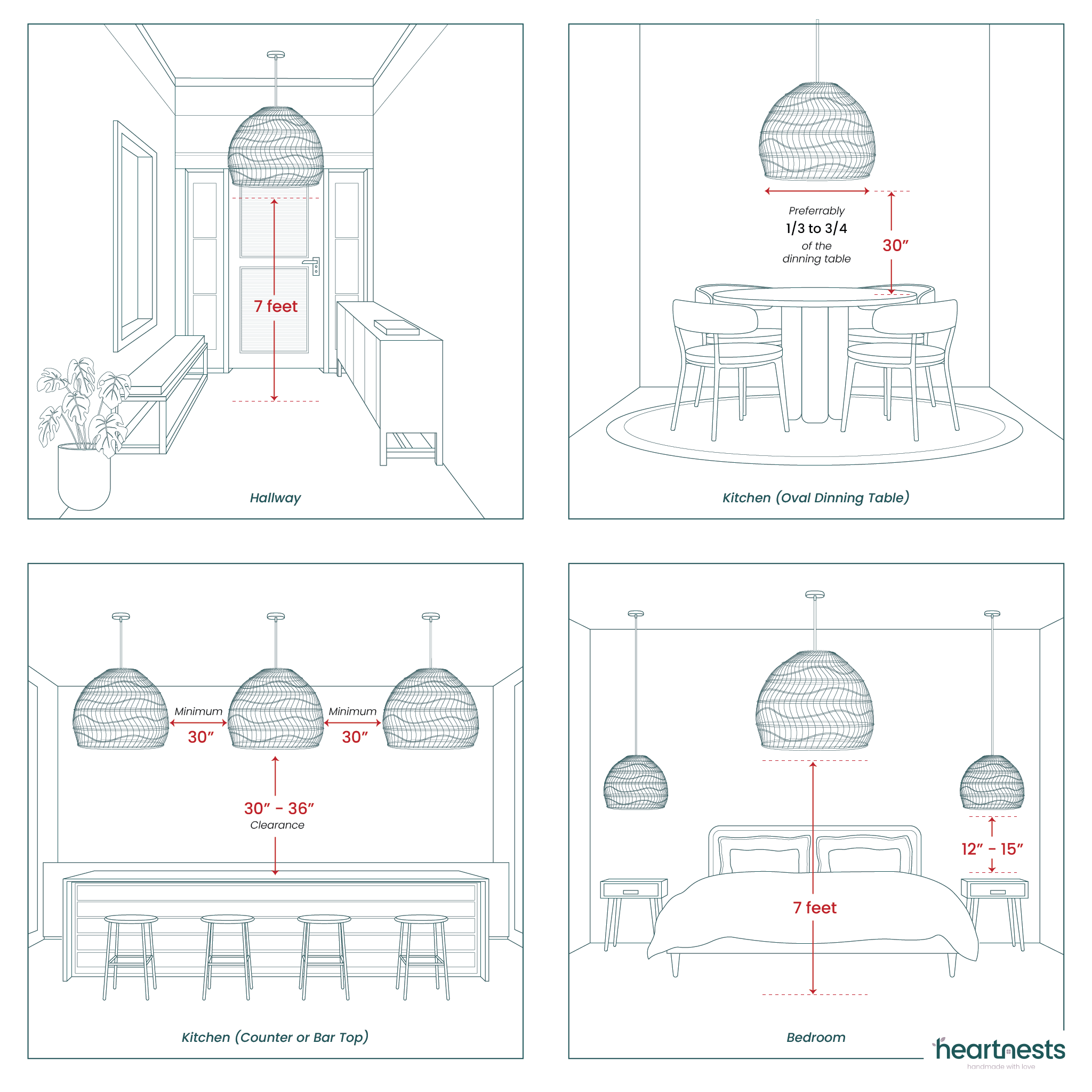 Amelia Rattan Pendant Light. Sophisticated Heart Shape Wicker Light for Coastal, Hampton, Farmhouse, Boho Home Decor