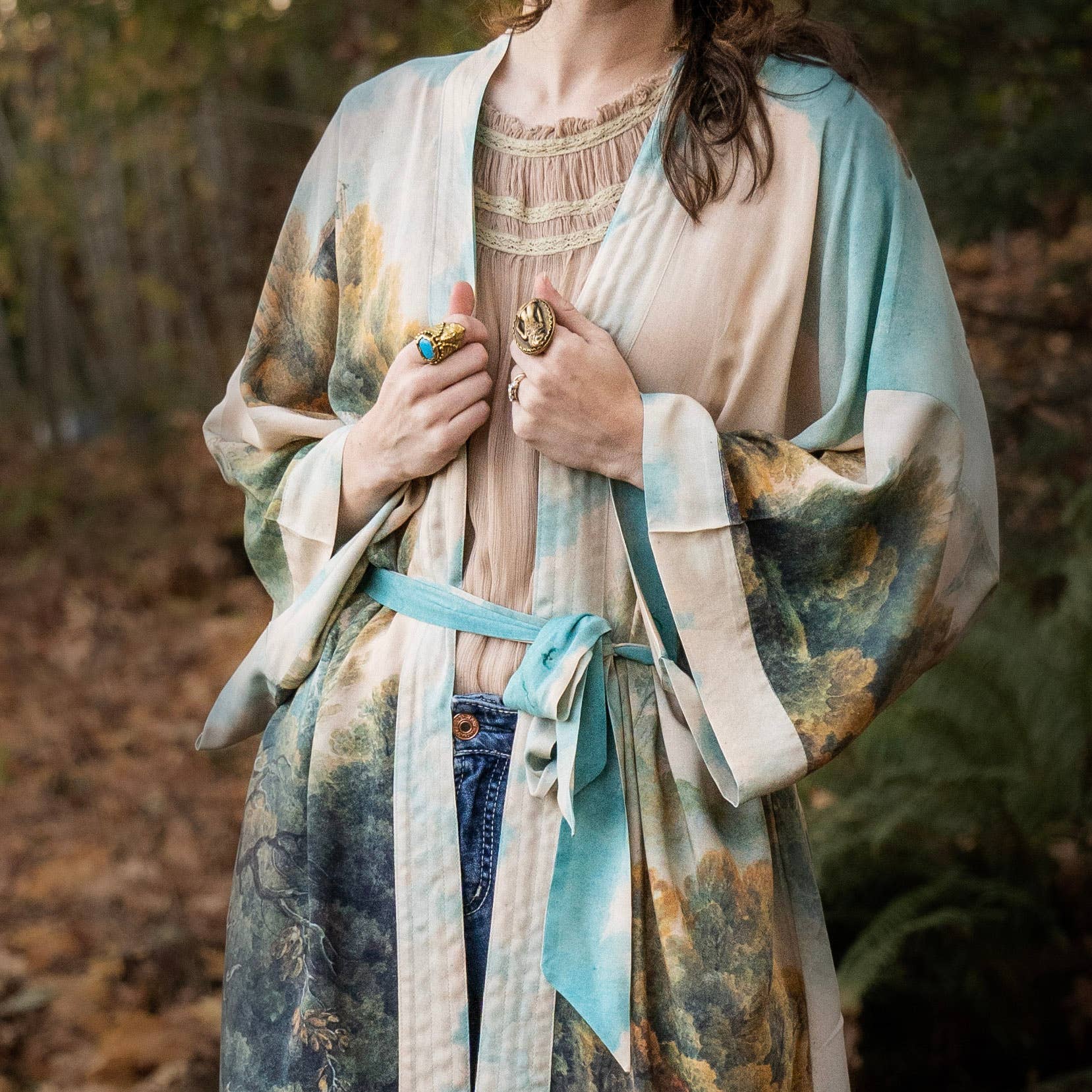Awakening Opera Duster Kimono Robe w/Landscape and Eagle