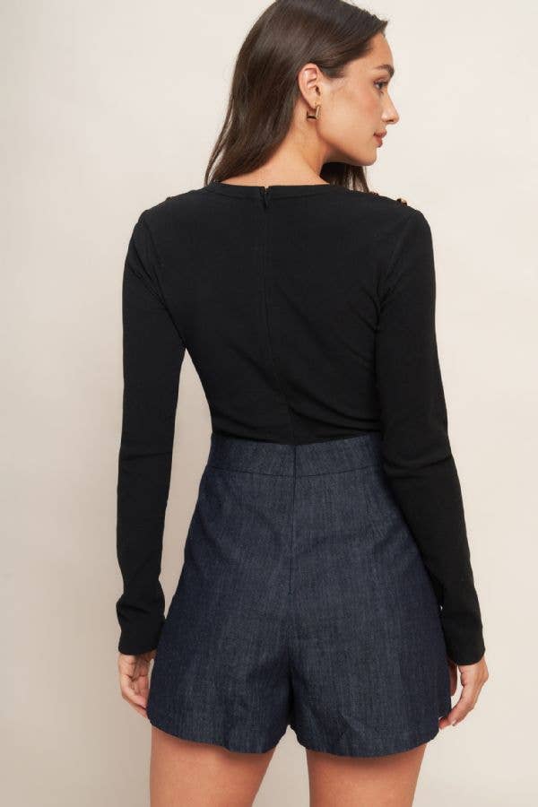 Knit and woven combination romper