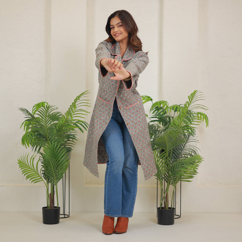 Ultra-lightweight Block Printed Jacket  (Tashma)