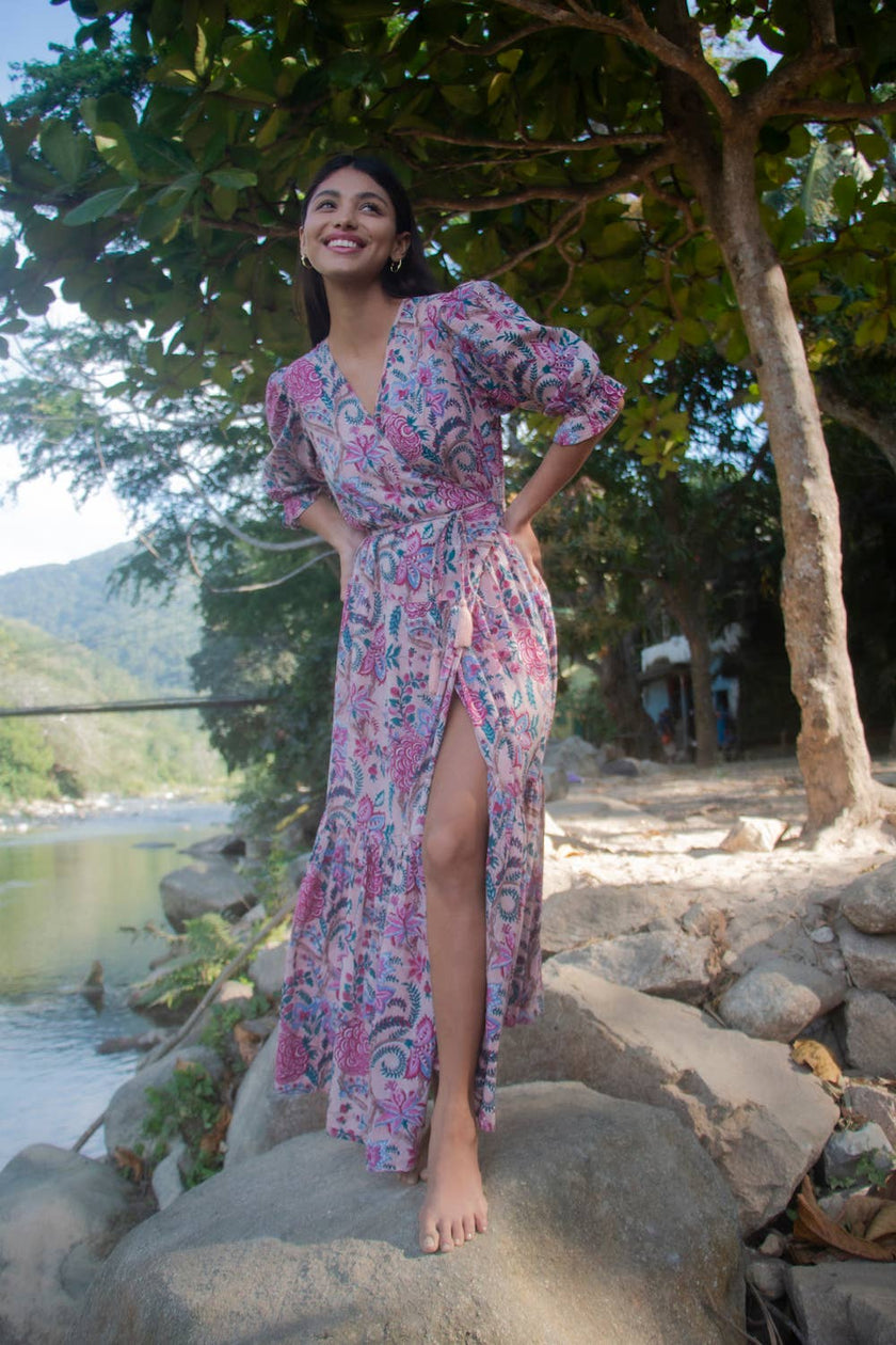 Block Printed Wrap Dress (Satya)