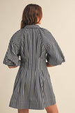 STRIPED DENIM BUBBLE SLEEVE MINI DRESS MDR4216