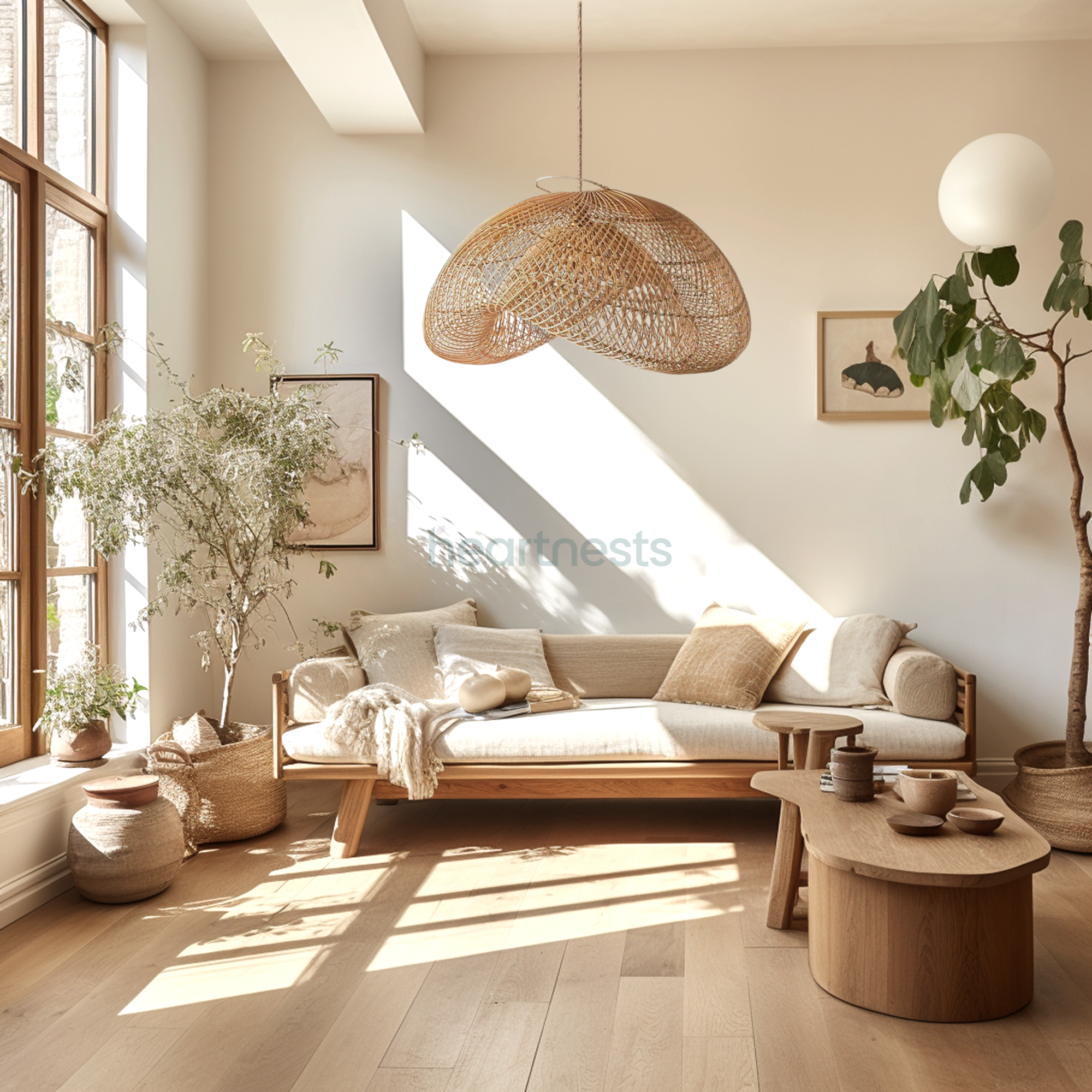 Amelia Rattan Pendant Light. Sophisticated Heart Shape Wicker Light for Coastal, Hampton, Farmhouse, Boho Home Decor