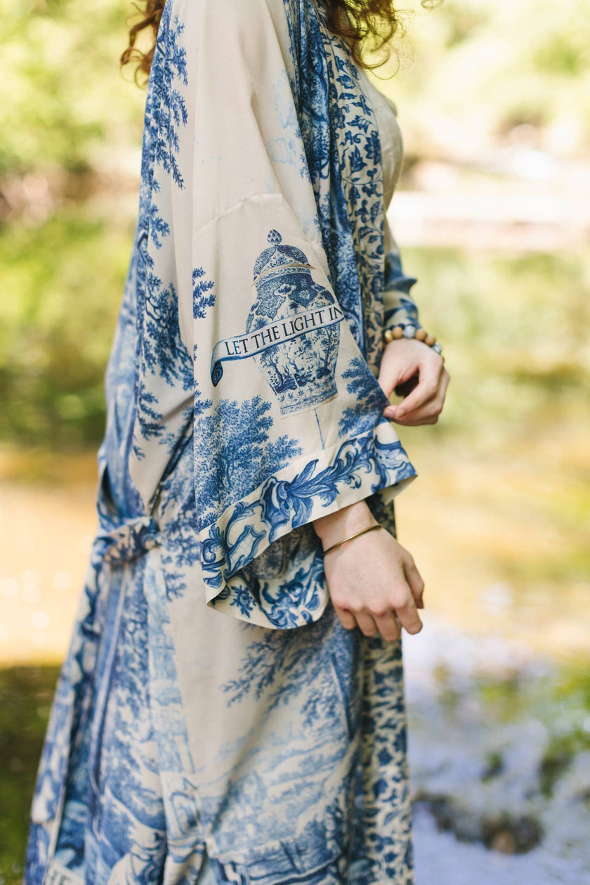 Let The Light In Printed Long Duster Bamboo Kimono Robe