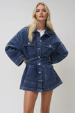 OVERSIZED DENIM JACKET WITH WAIST SASH