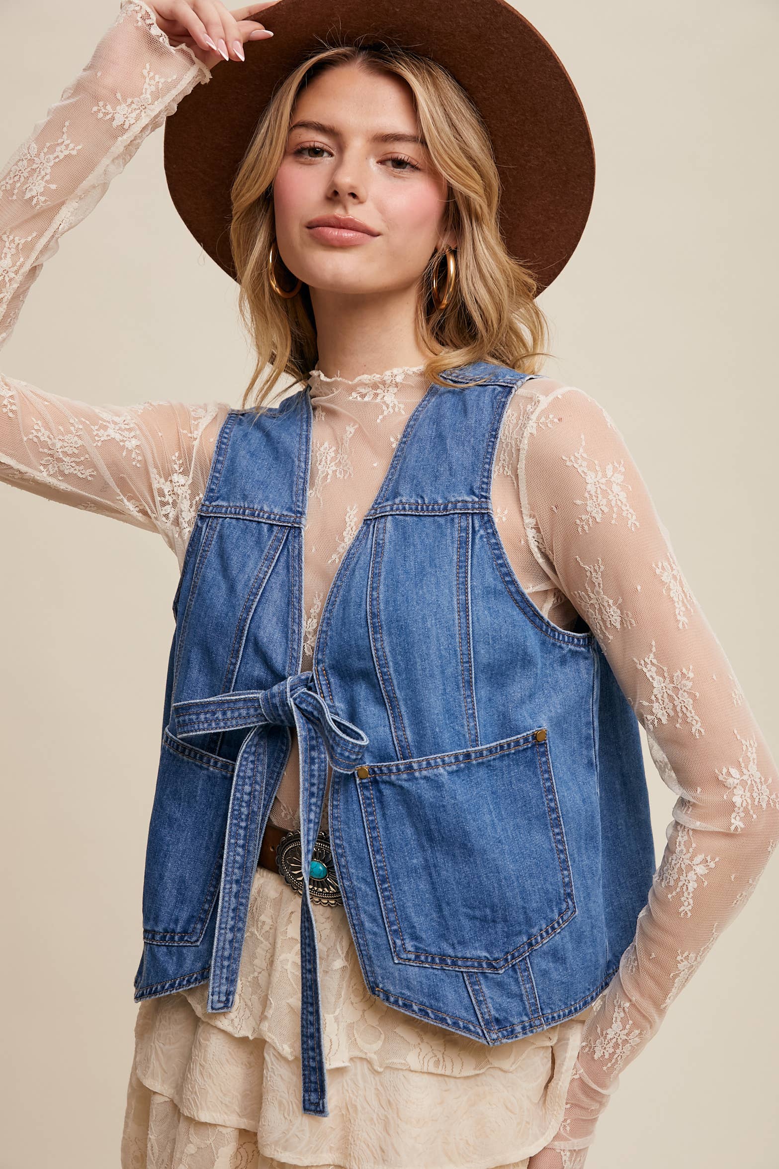 Denim Tie-Front Vest