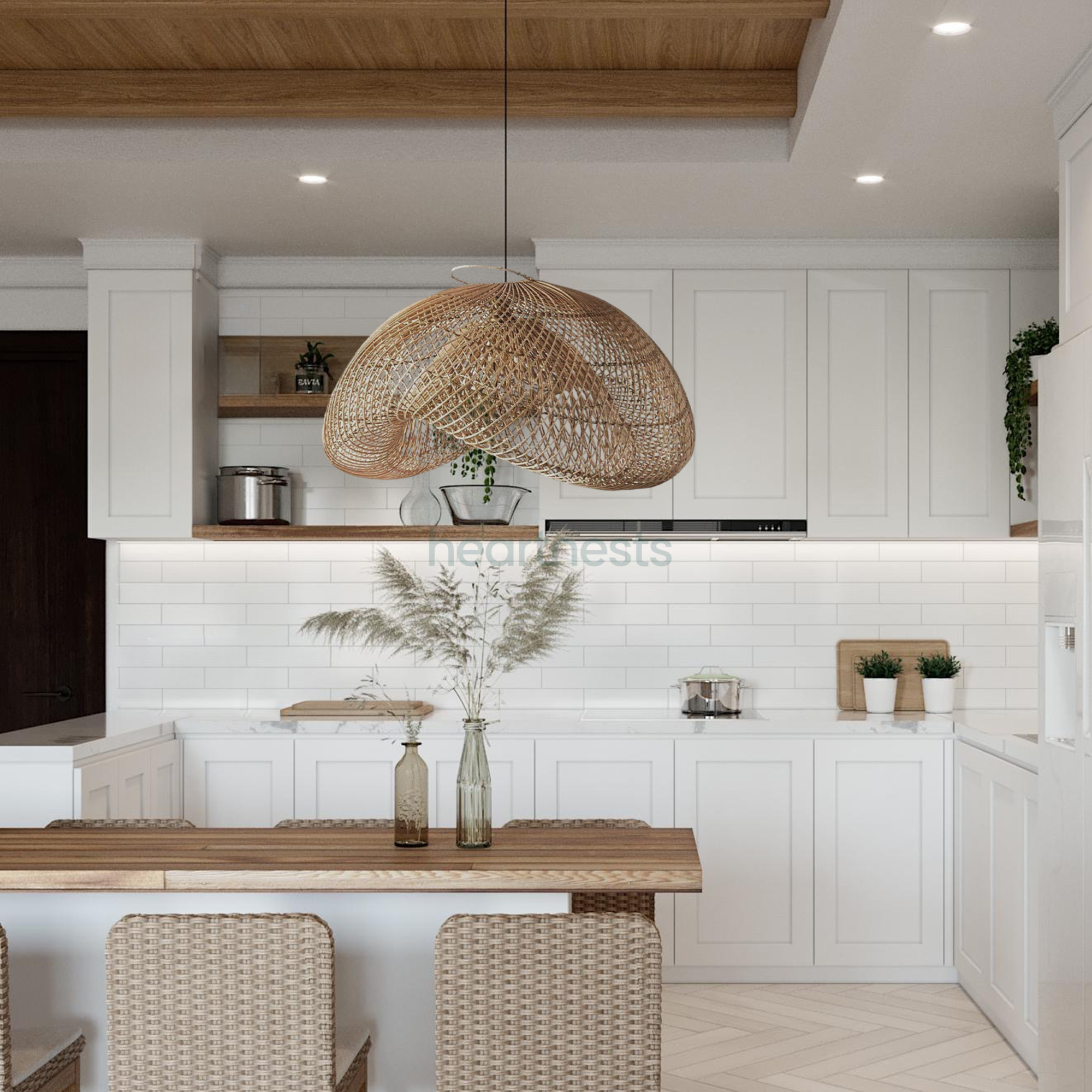 Amelia Rattan Pendant Light. Sophisticated Heart Shape Wicker Light for Coastal, Hampton, Farmhouse, Boho Home Decor