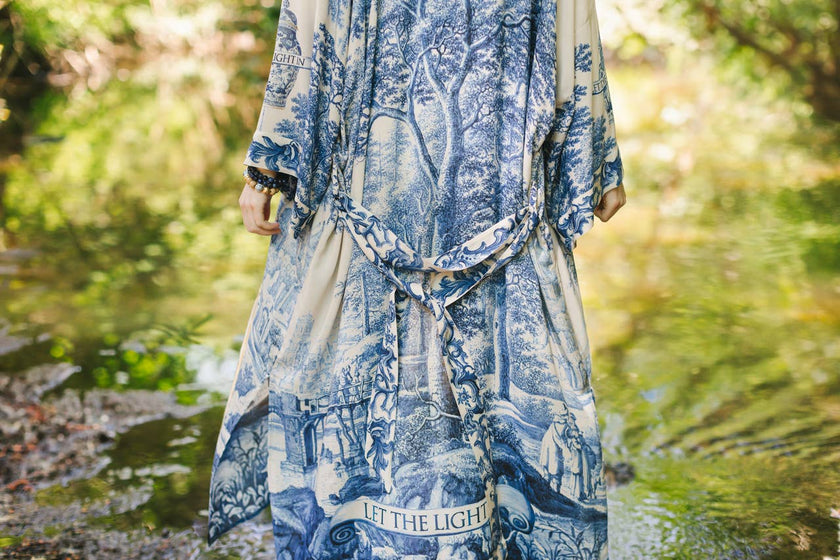 Let The Light In Printed Long Duster Bamboo Kimono Robe