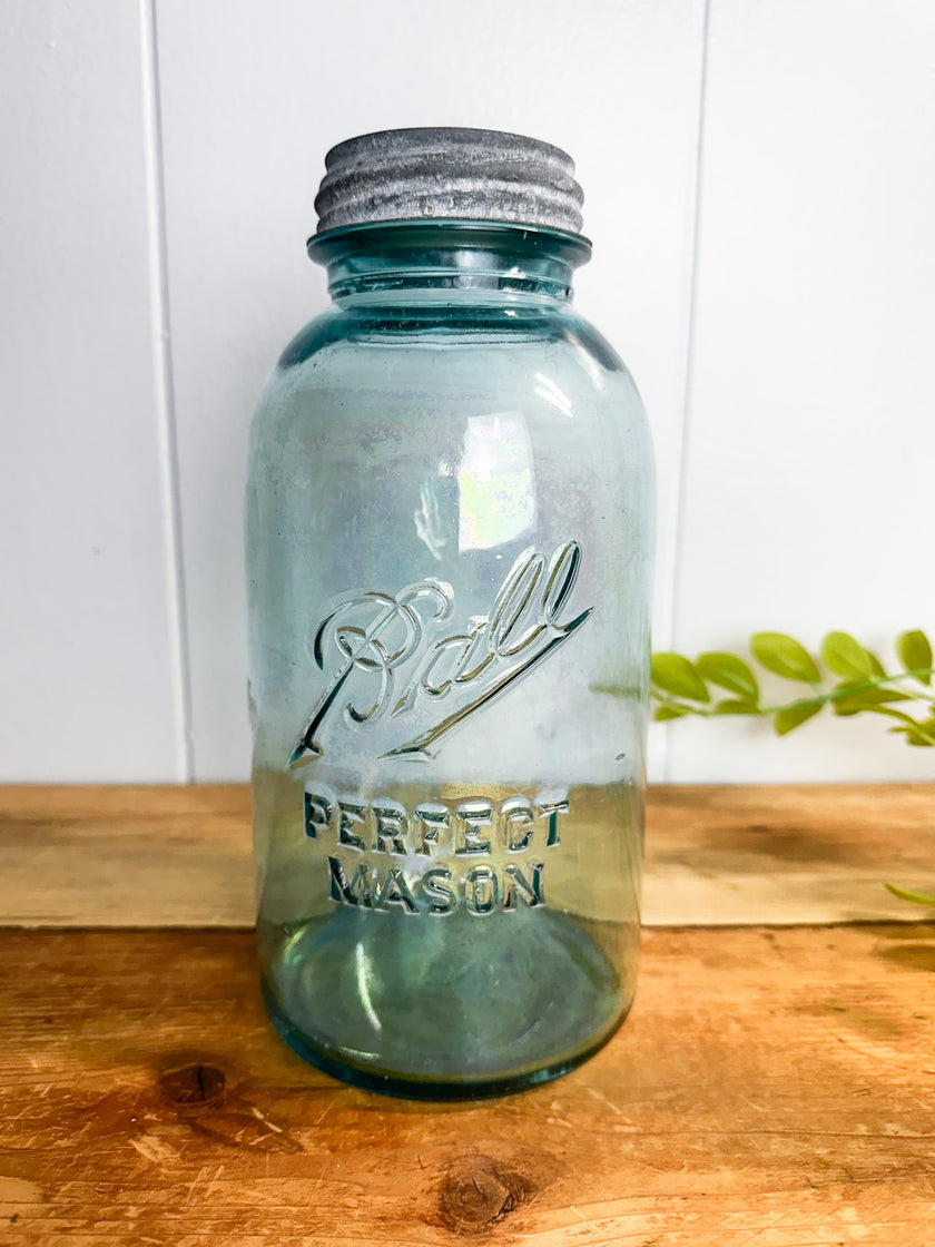 Authentic Antique Blue Ball Perfect Mason Jar Circa 1910-1923