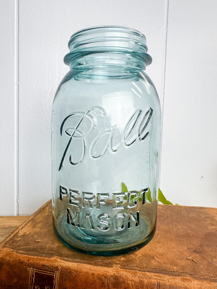 Authentic Vintage Blue Ball Perfect Mason Jar Quart Size Circa 1923-1933