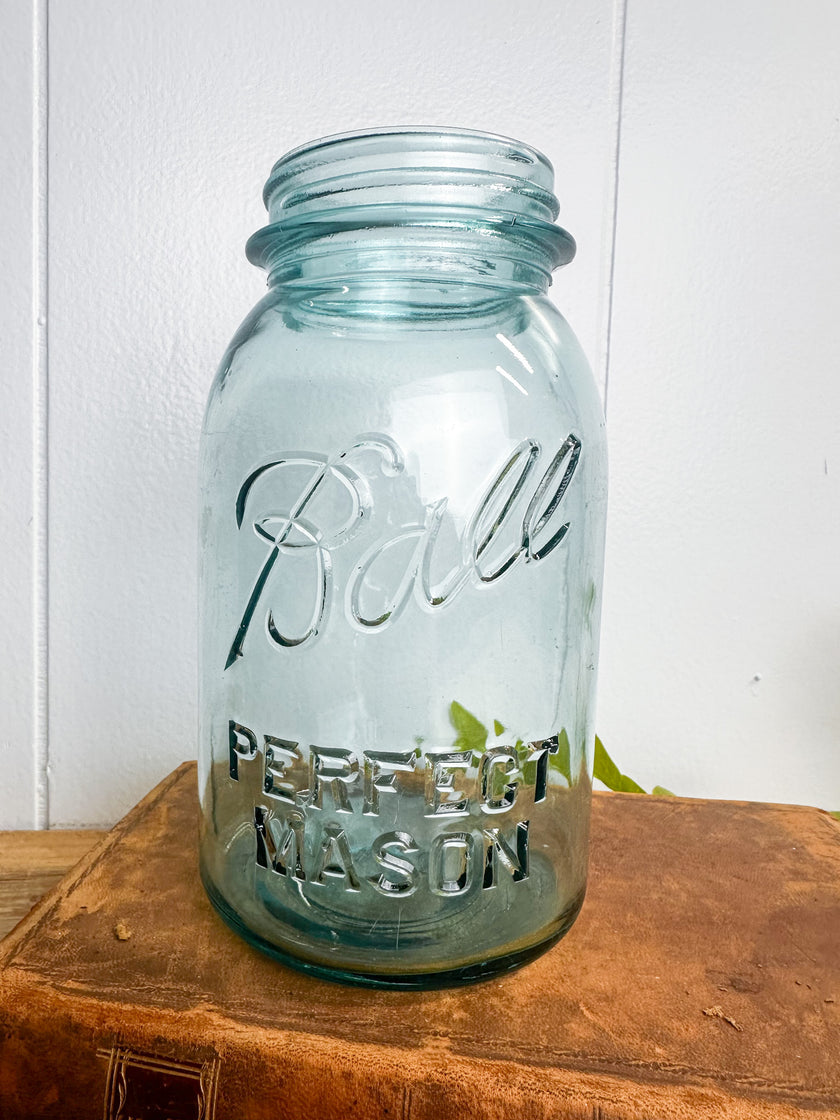 Authentic Vintage Blue Ball Perfect Mason Jar Quart Size Circa 1923-1933