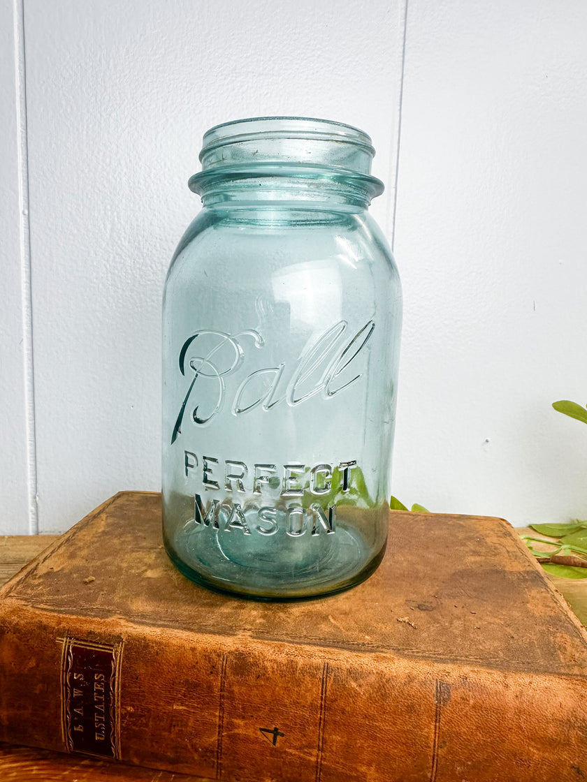 Authentic Vintage Blue Ball Perfect Mason Jar Quart Size Circa 1923-1933