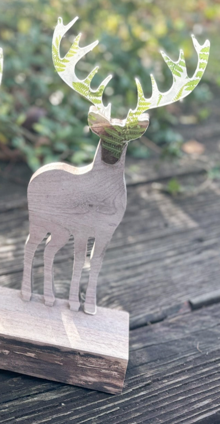 GD Handmade Resin, Wood, and Dried Fern Reindeer