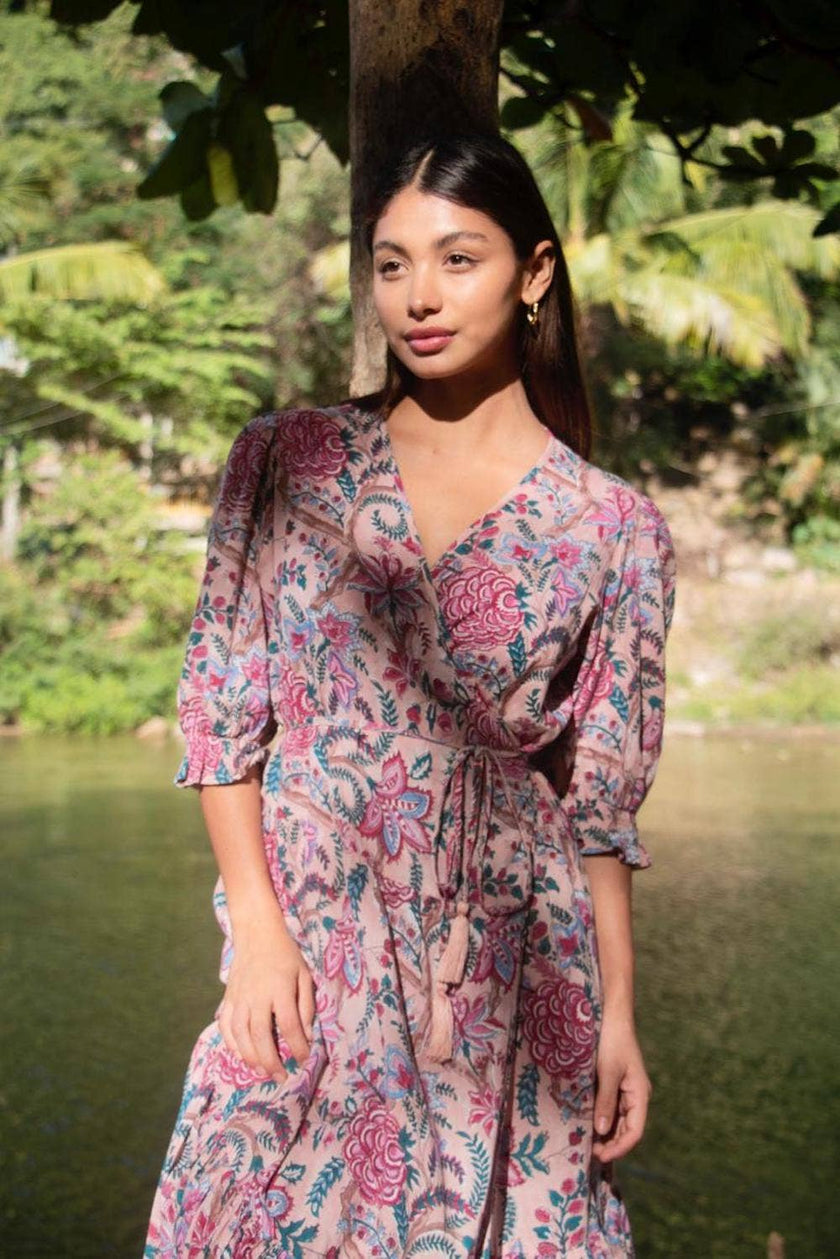 Block Printed Wrap Dress (Satya)