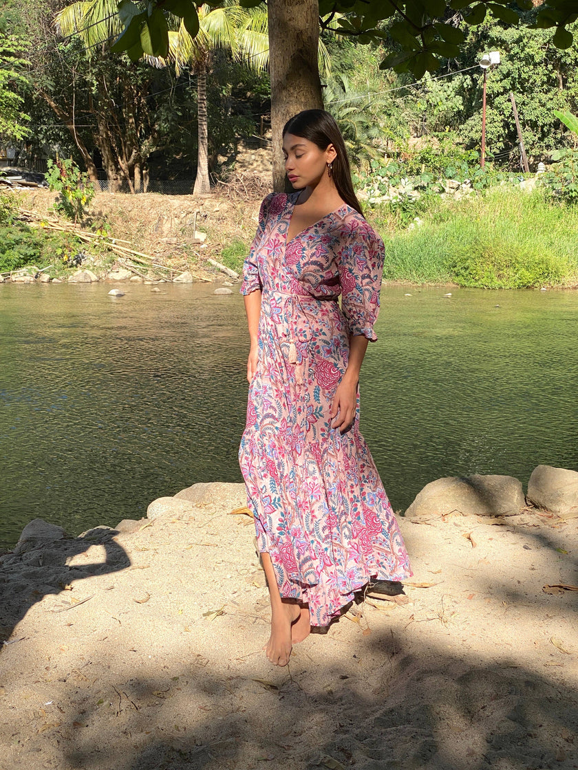 Block Printed Wrap Dress (Satya)