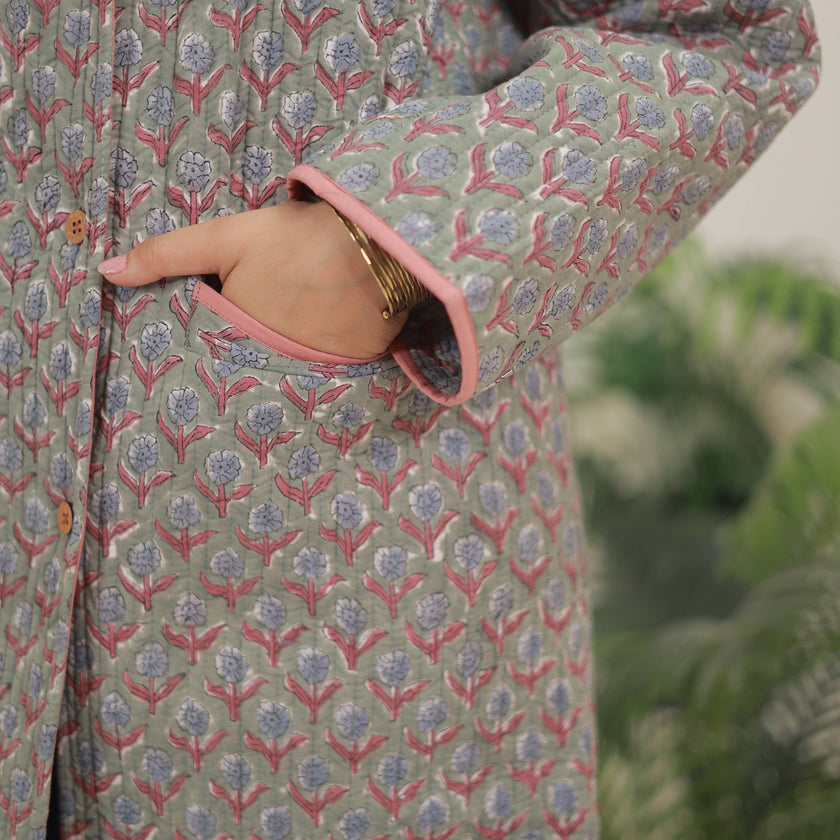 Ultra-lightweight Block Printed Jacket  (Tashma)