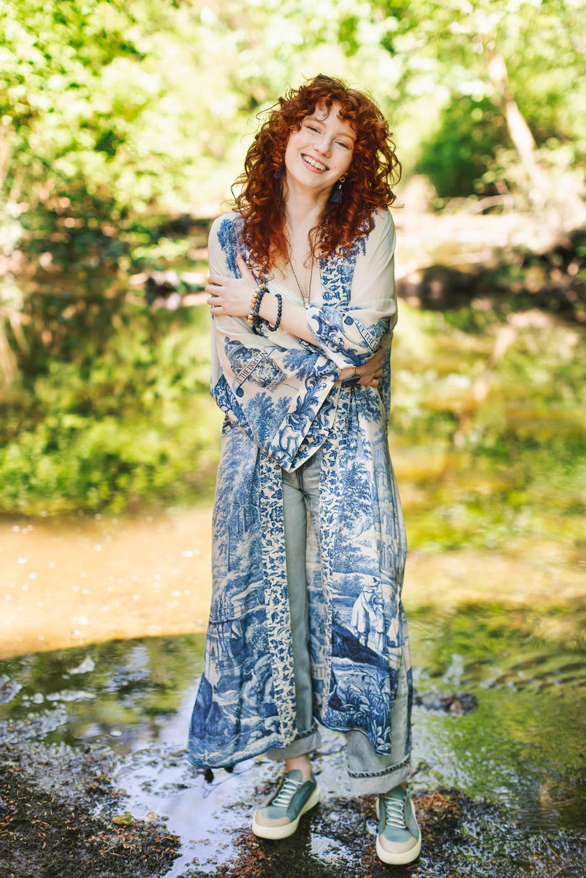 Let The Light In Printed Long Duster Bamboo Kimono Robe