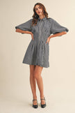 STRIPED DENIM BUBBLE SLEEVE MINI DRESS MDR4216