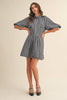 STRIPED DENIM BUBBLE SLEEVE MINI DRESS MDR4216