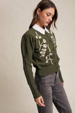 Floral Embroidered Puff Sleeve Cardigan