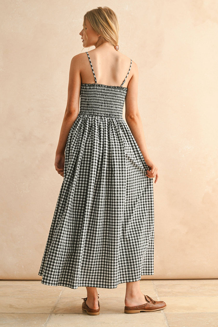 GINGHAM PRINT LONG DRESS