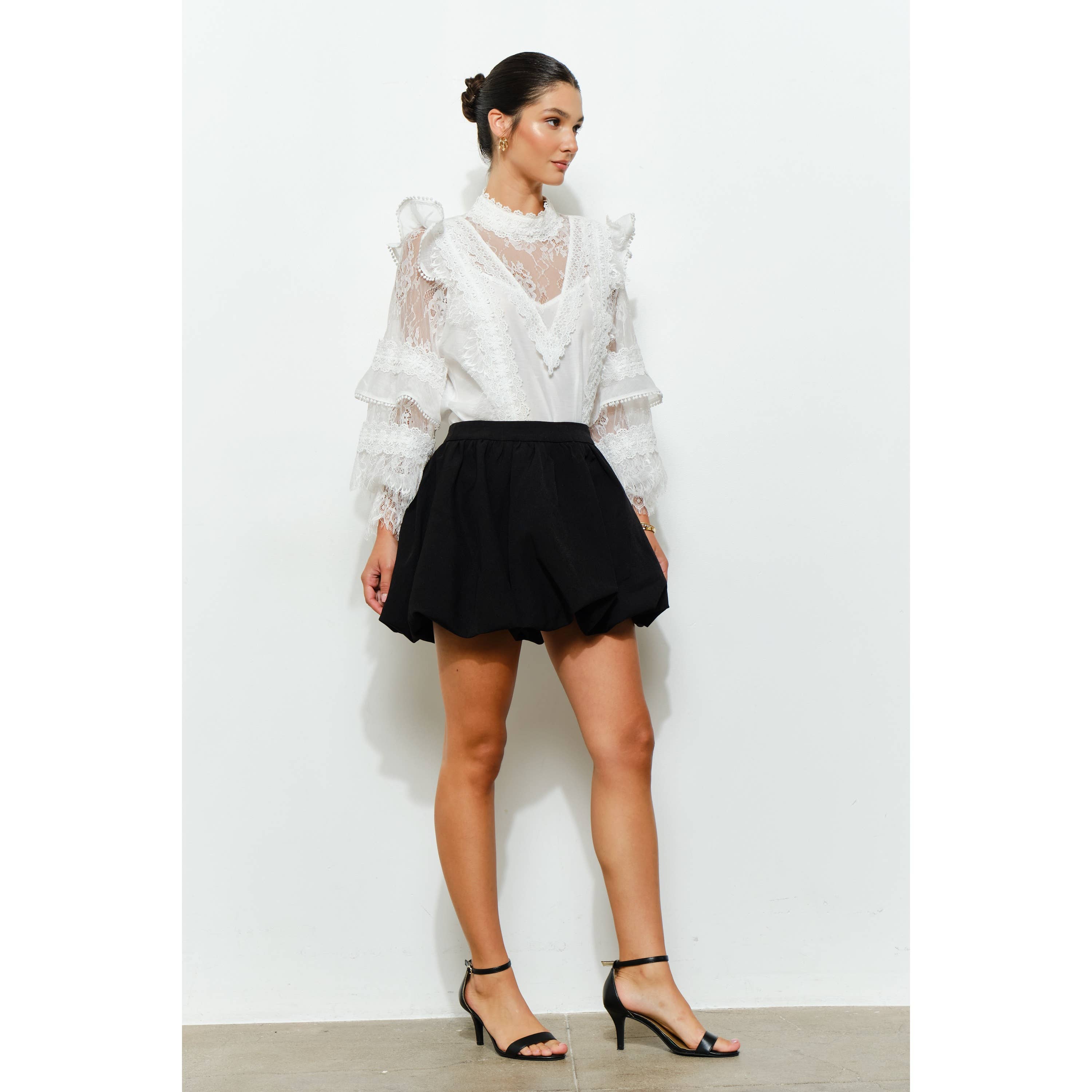 Structured Bubble Hem High-Waist Mini Skirt