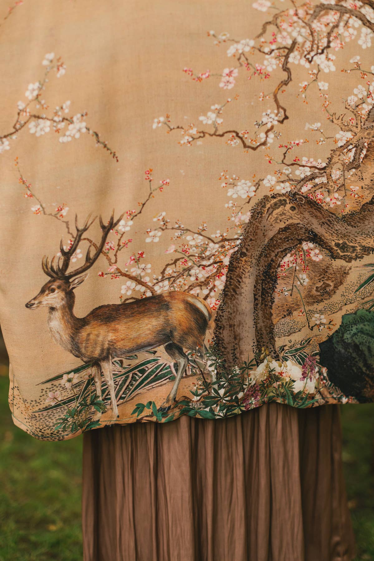 Fable Matinée Duster Kimono w/ Deer and Moon, mid-length