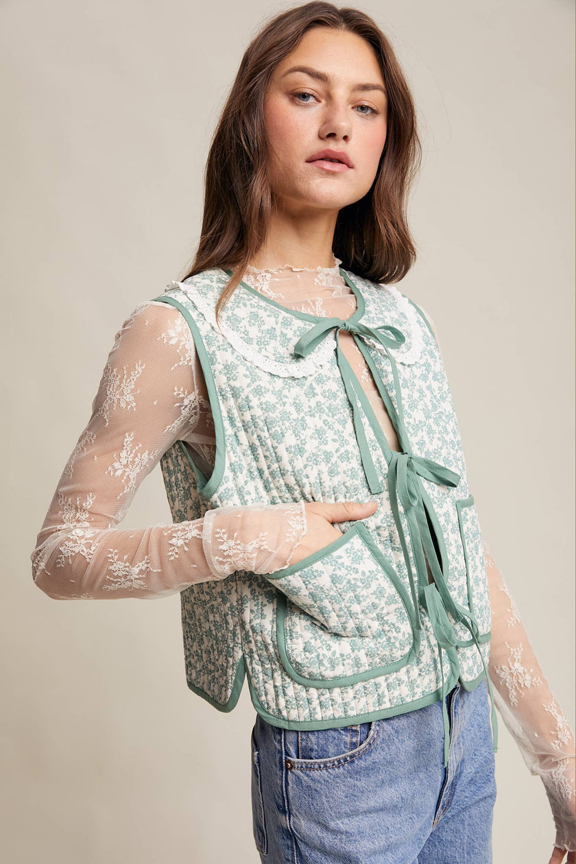 Floral Quilted Tie Vest
